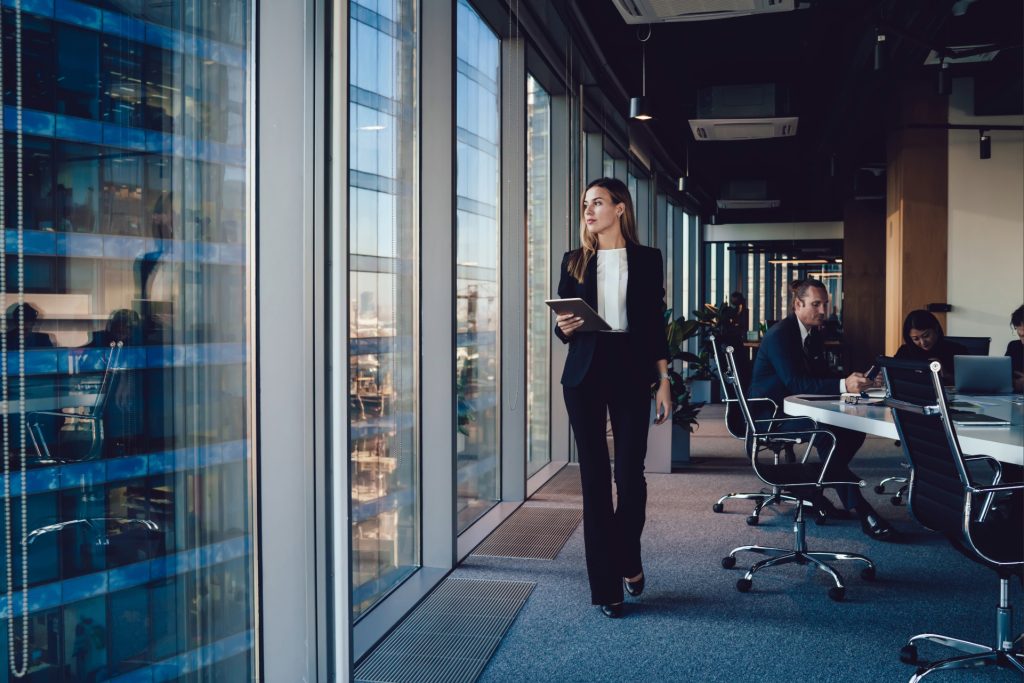 Lawyer walking through the office