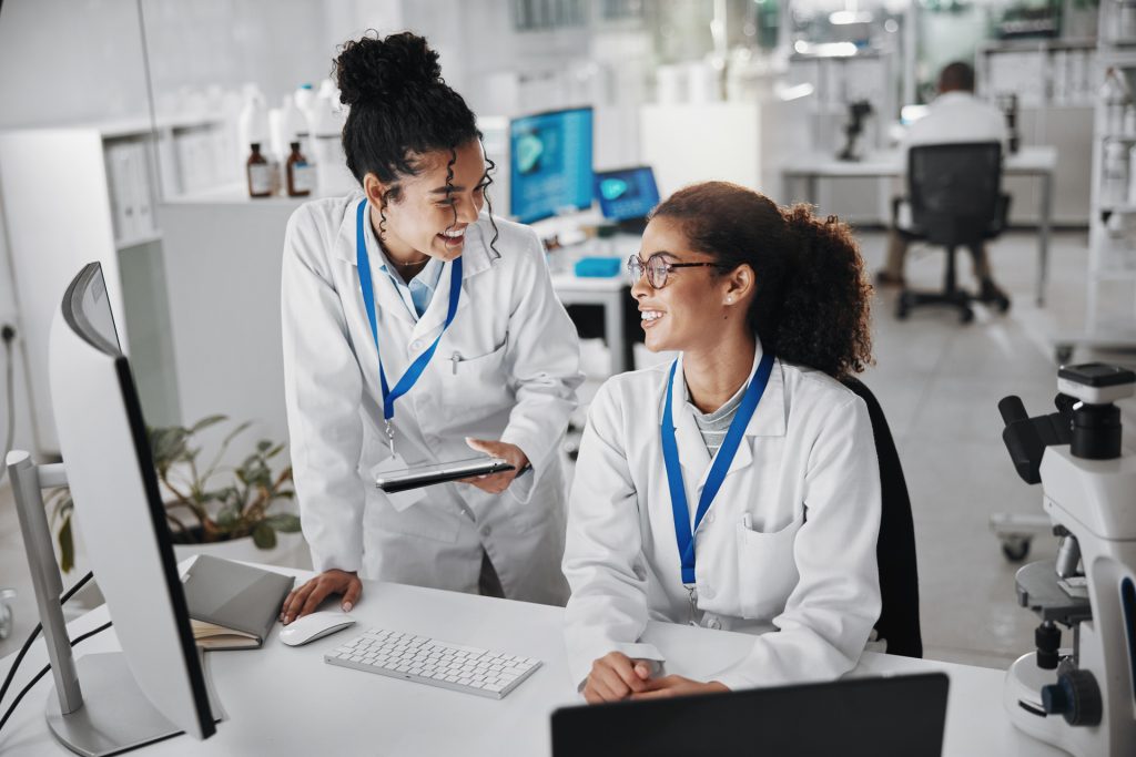 Two workers in a healthcare office