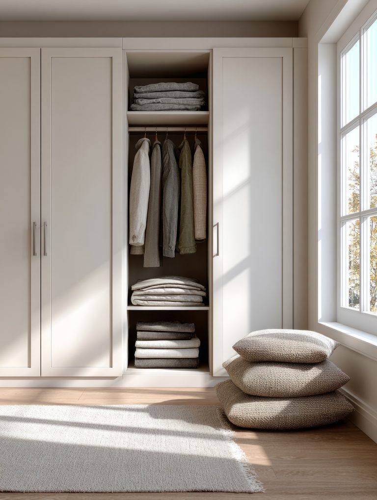 Wooden bedroom wardrobes fitted in bedroom
